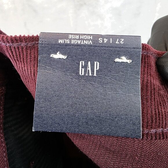 GAP Corduroy Pants Womens 27/4 Short Dark Maroon Vintage Slim High Rise Stretch - Picture 11 of 14